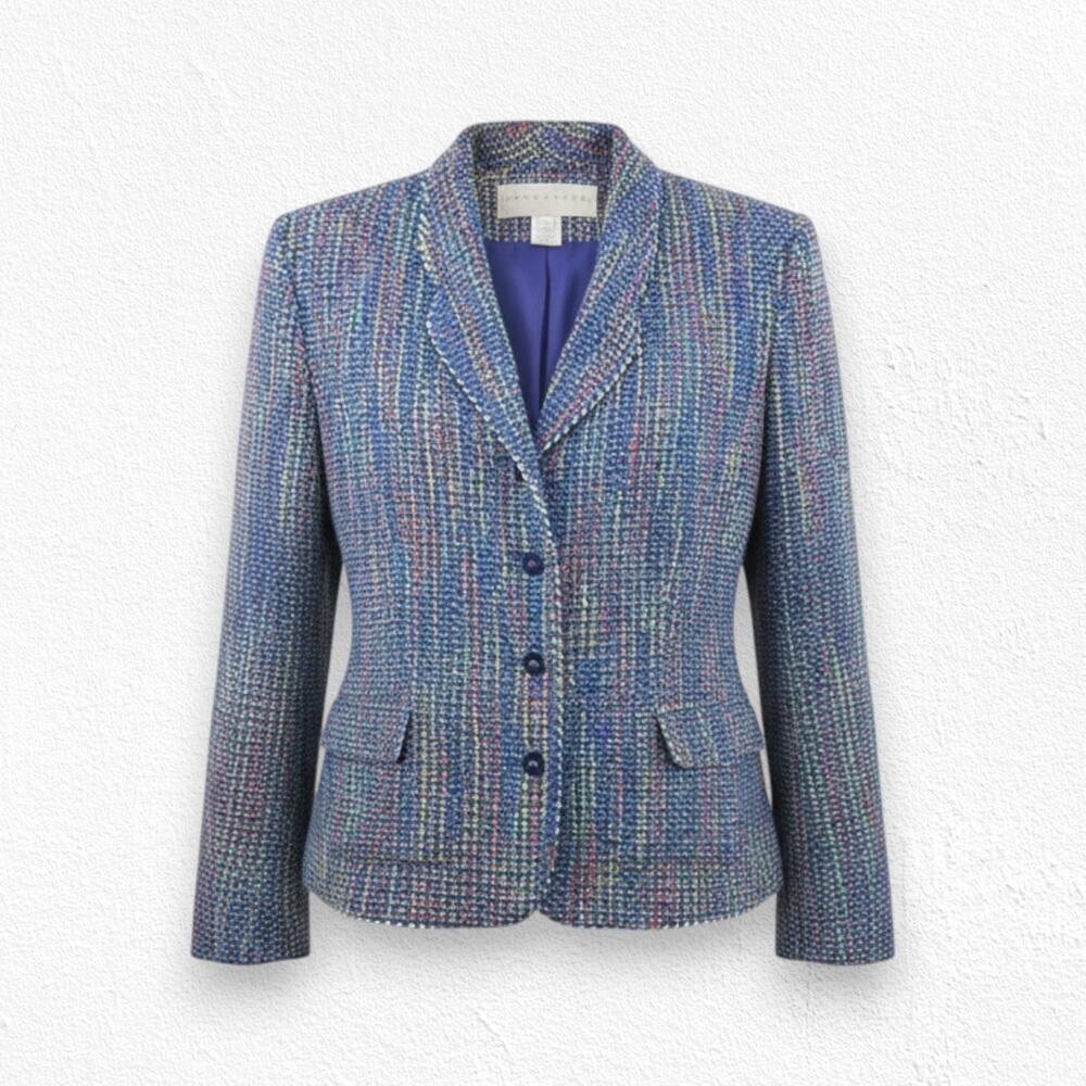 1990s Vintage Doncaster Multicolor Weave Tweed Blazer Jacket Size 8 USA Made
